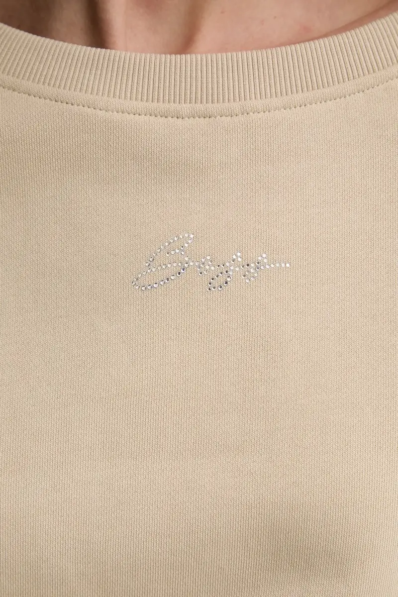 felpa in cotone donna colore beige con applicazione 50540962 miniatura 5