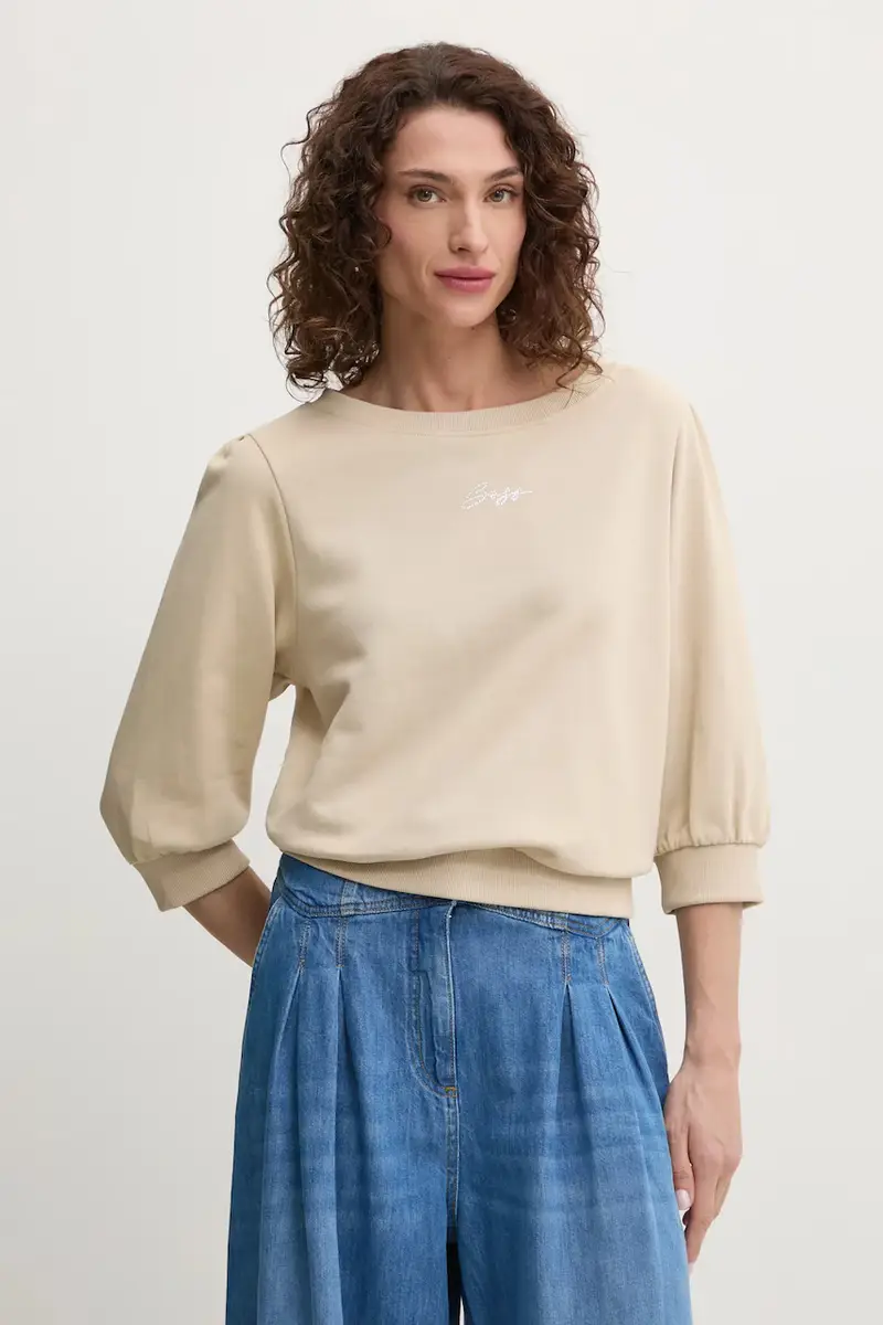 felpa in cotone donna colore beige con applicazione 50540962