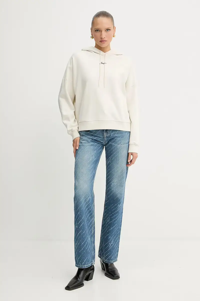 felpa in cotone donna colore beige con cappuccio 50547572 miniatura 2