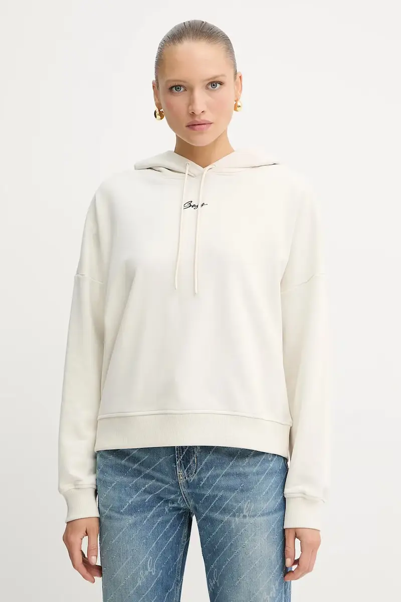 felpa in cotone donna colore beige con cappuccio 50547572