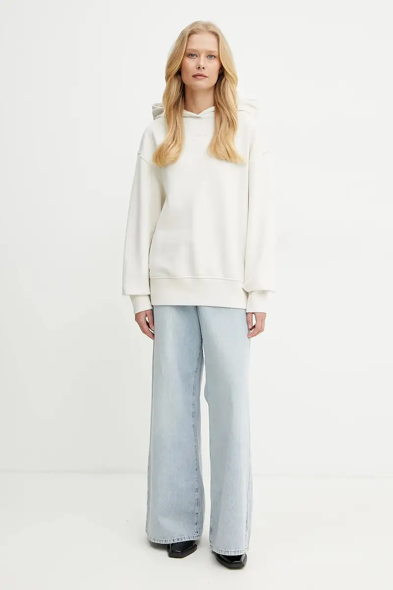 felpa in cotone donna colore bianco con cappuccio con applicazione 50534815 Beige miniatura 2