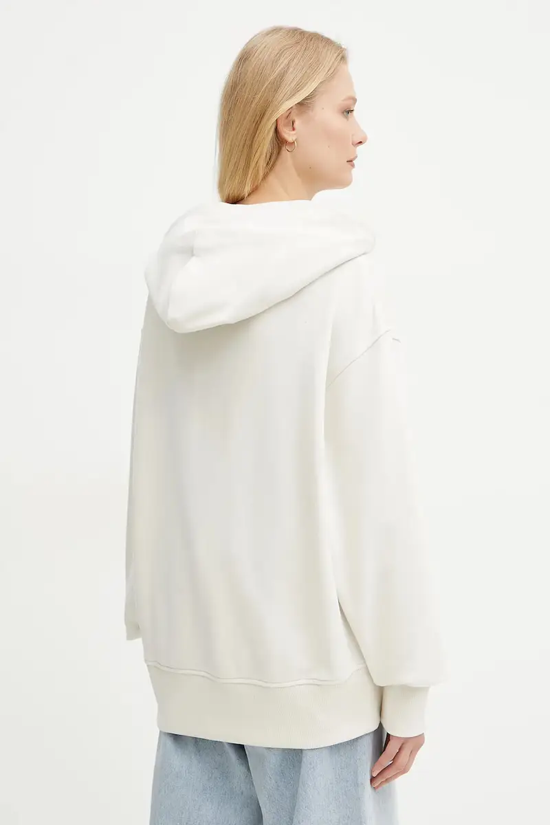 felpa in cotone donna colore bianco con cappuccio con applicazione 50534815 Beige miniatura 3