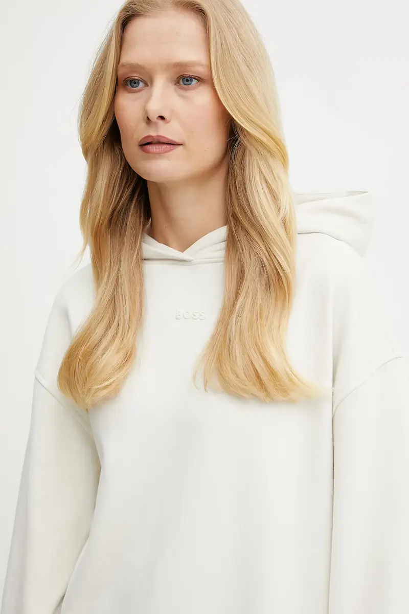 felpa in cotone donna colore bianco con cappuccio con applicazione 50534815 Beige miniatura 4