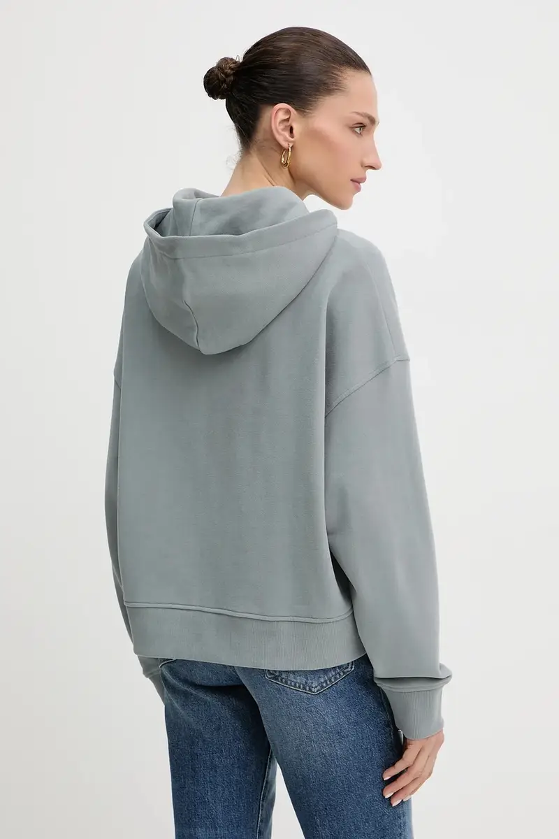 felpa in cotone donna colore grigio con cappuccio con applicazione 50545507 miniatura 3