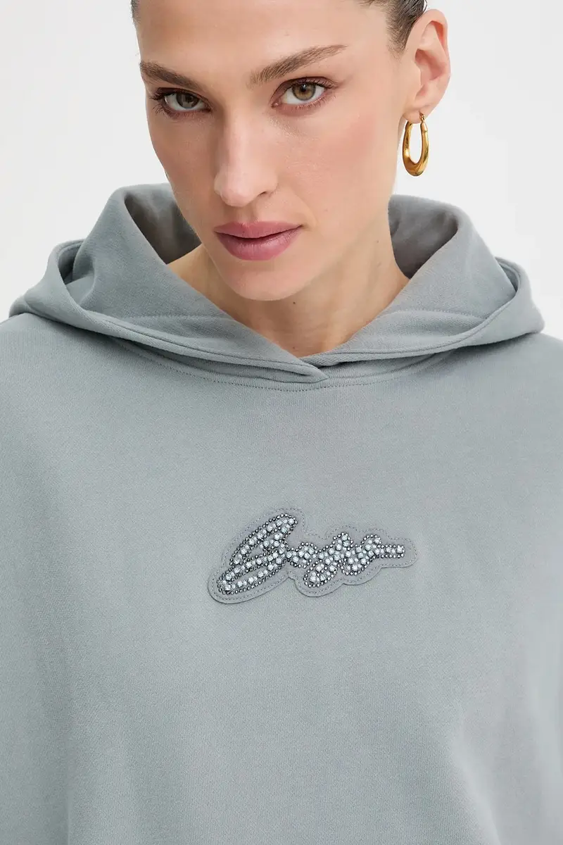 felpa in cotone donna colore grigio con cappuccio con applicazione 50545507 miniatura 4