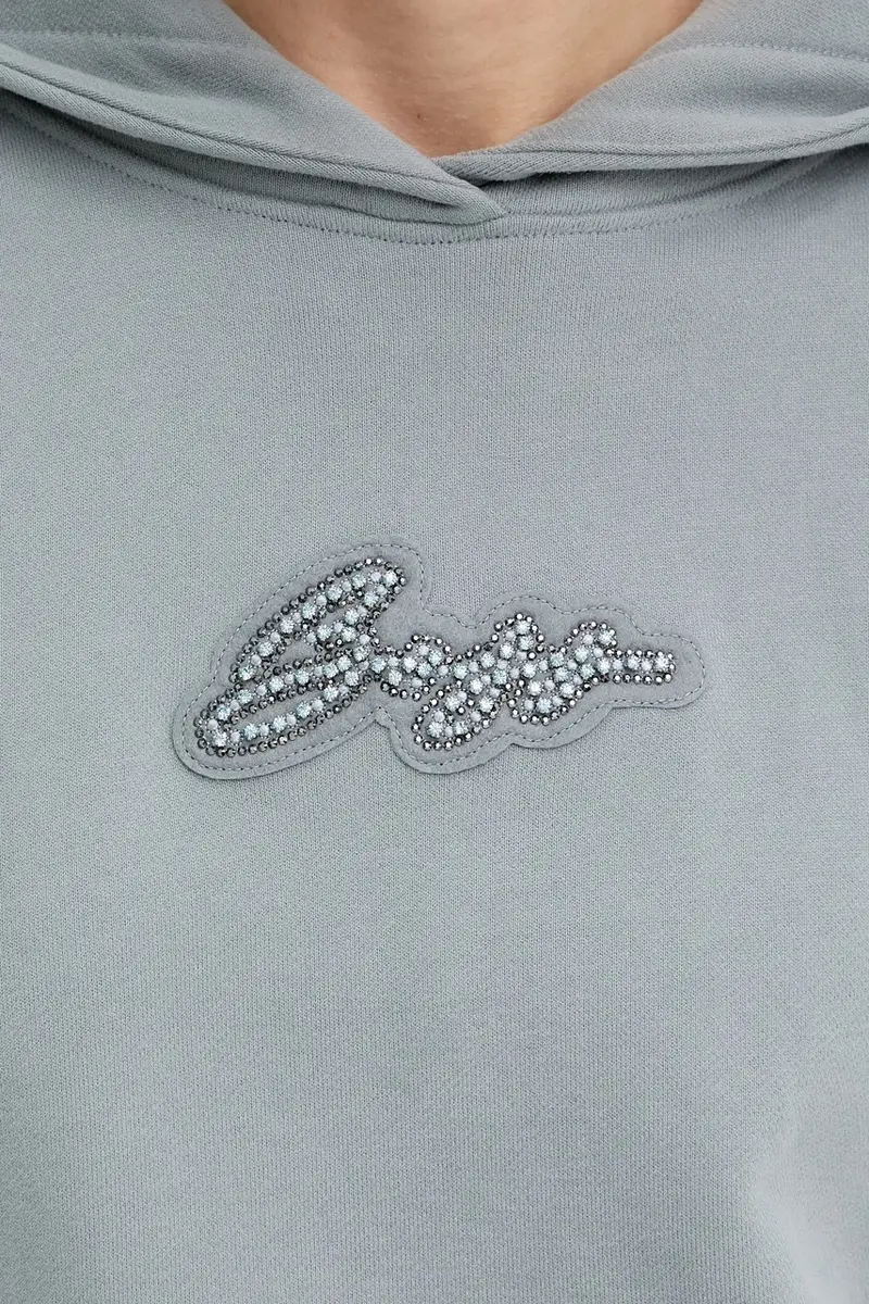felpa in cotone donna colore grigio con cappuccio con applicazione 50545507 miniatura 5