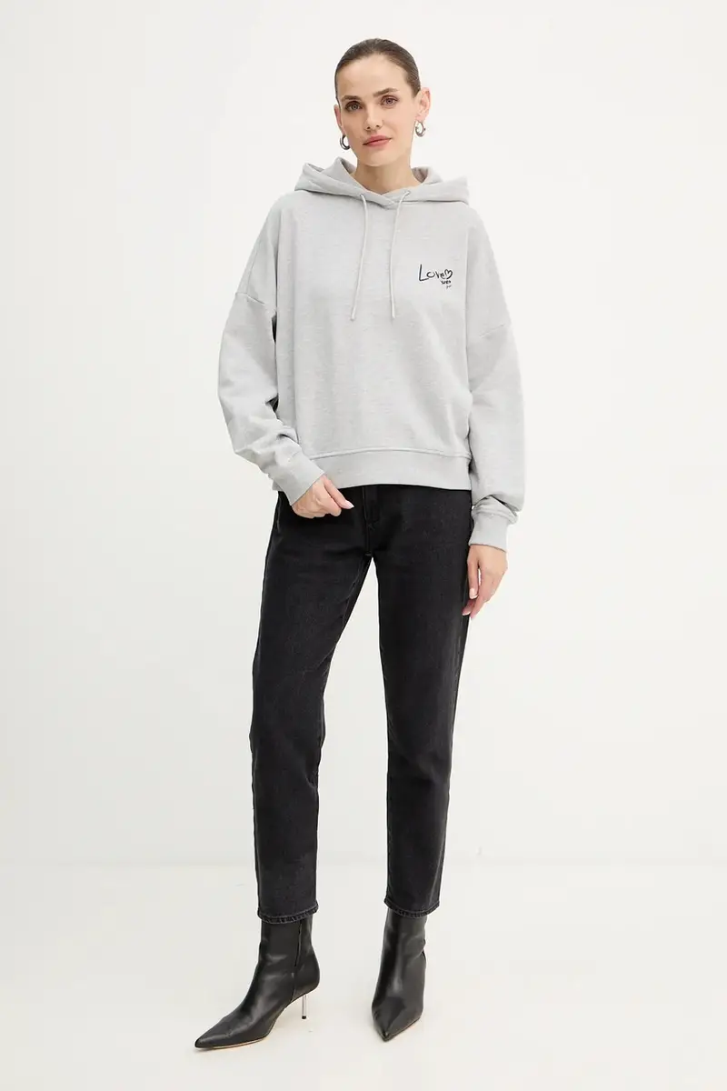 felpa in cotone donna colore grigio con cappuccio con applicazione 50551429 miniatura 2