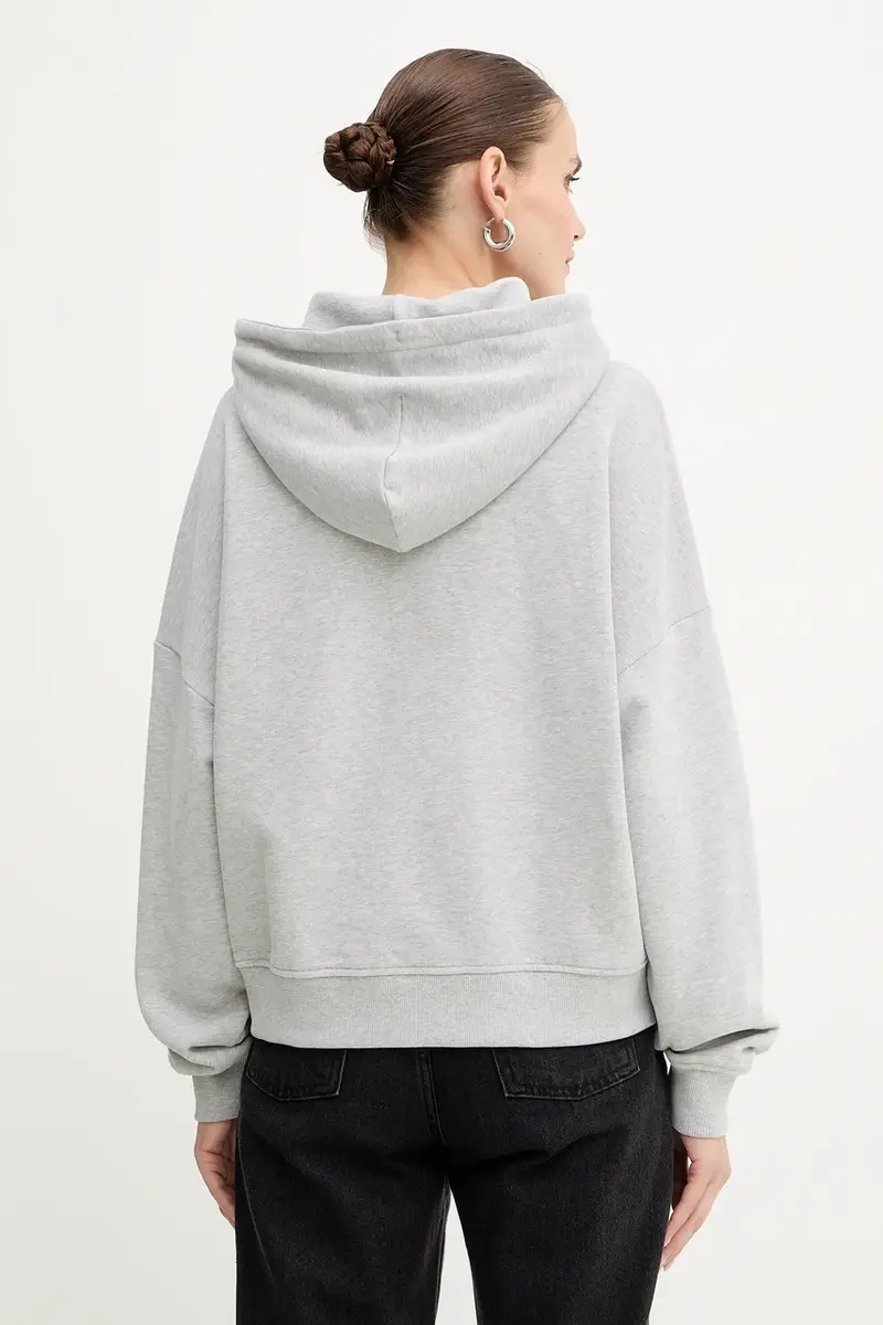 felpa in cotone donna colore grigio con cappuccio con applicazione 50551429 miniatura 3