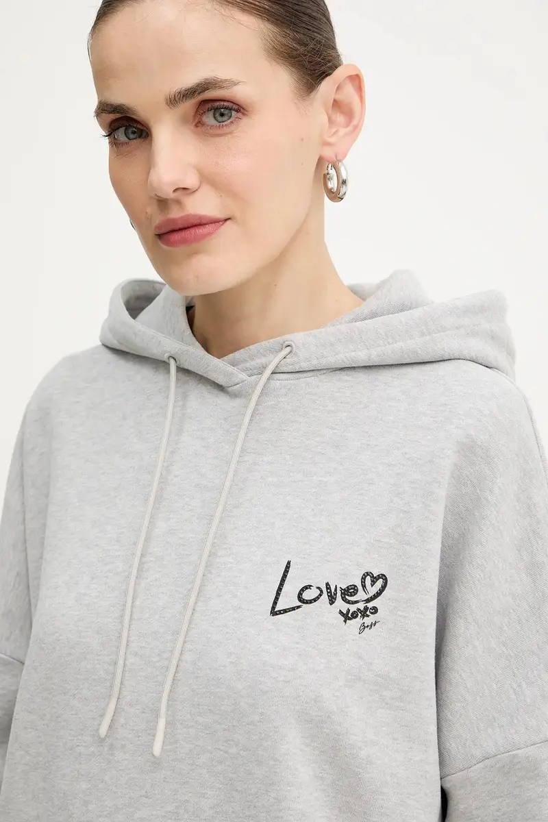 felpa in cotone donna colore grigio con cappuccio con applicazione 50551429 miniatura 4