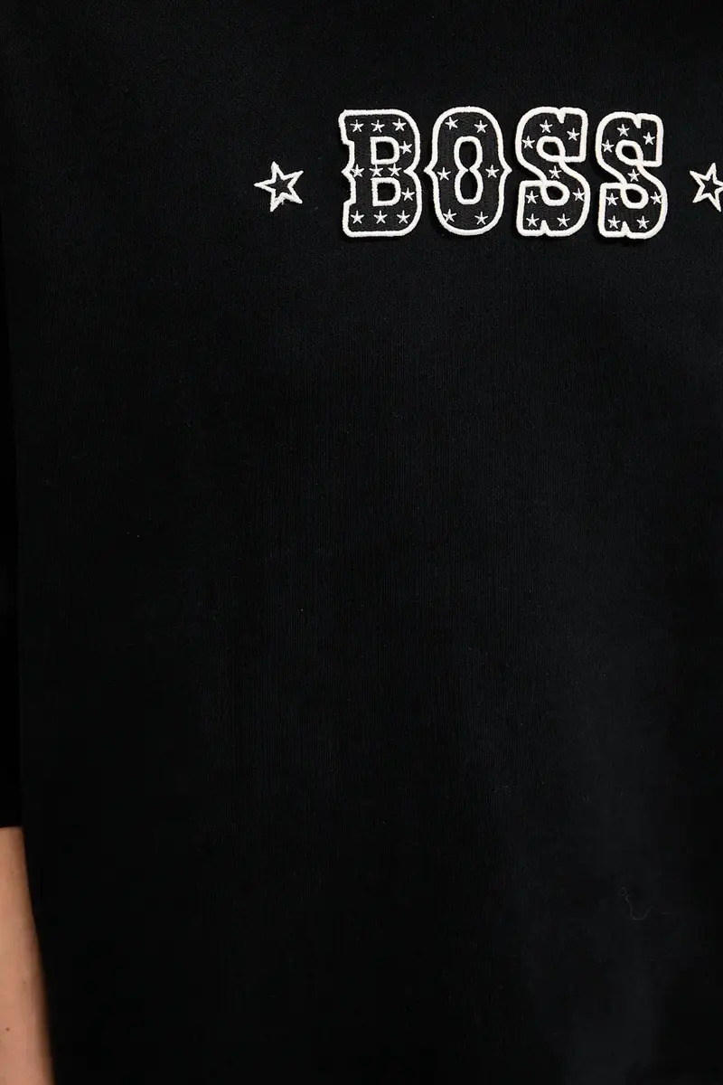 felpa in cotone donna colore nero con applicazione 50546961 miniatura 5