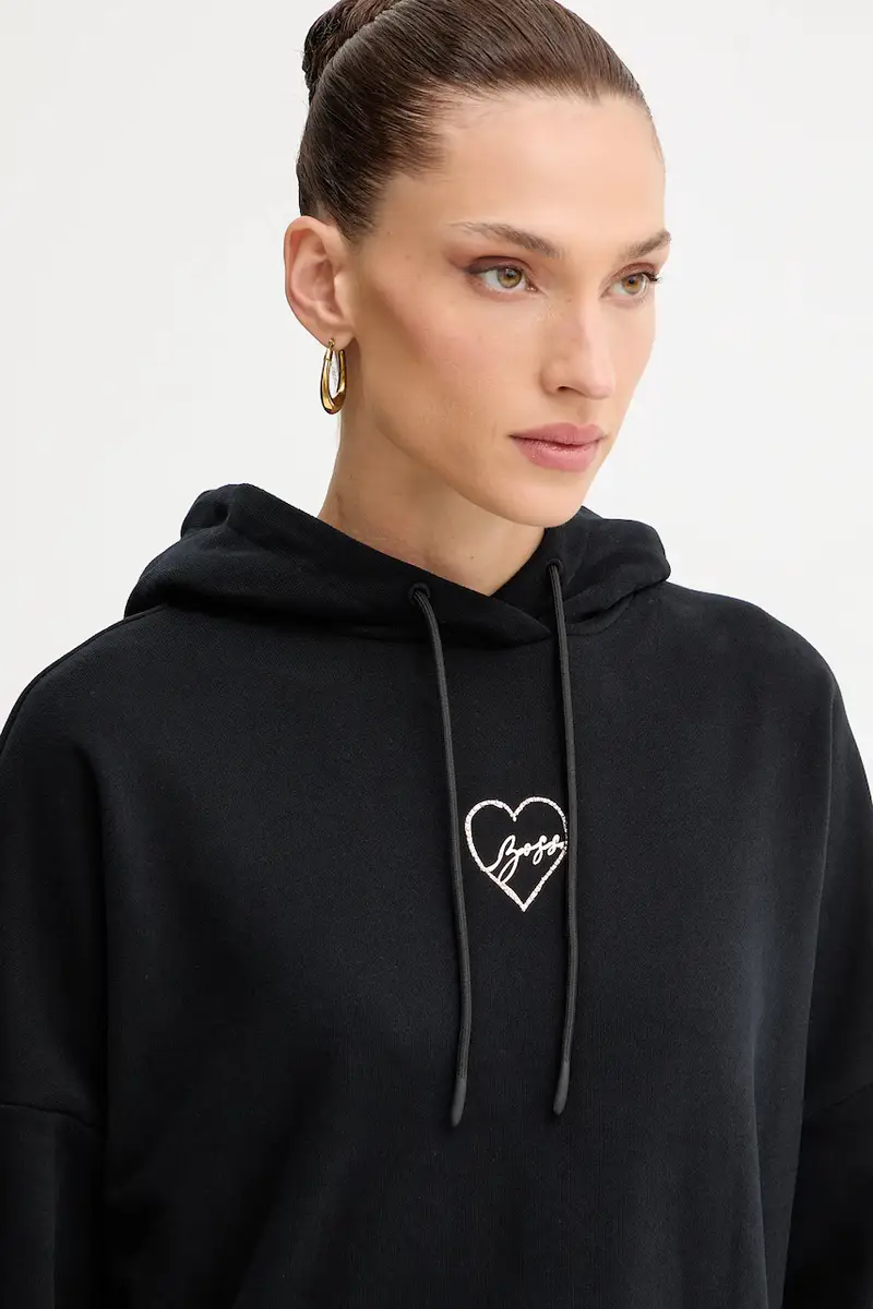 felpa in cotone donna colore nero con cappuccio con applicazione 50551429 miniatura 4