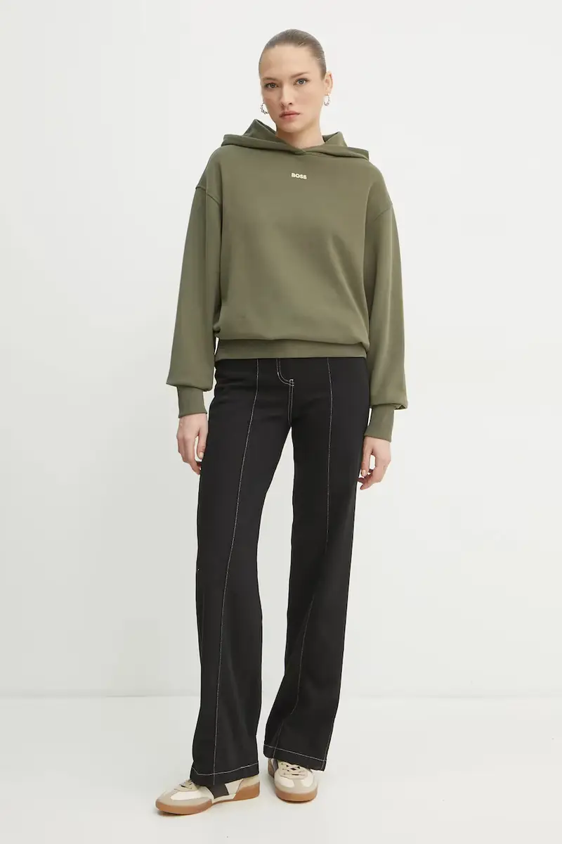 felpa in cotone donna colore verde con cappuccio con applicazione 50534815 miniatura 2