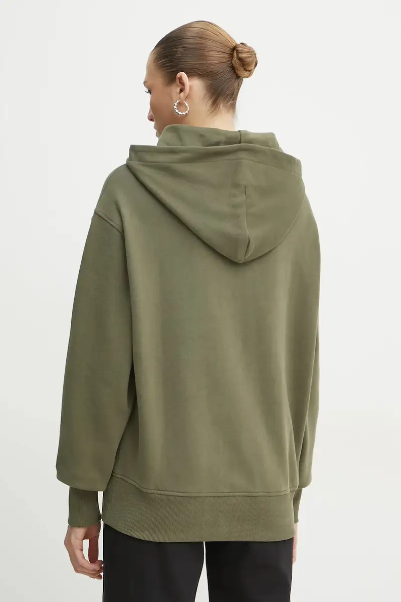 felpa in cotone donna colore verde con cappuccio con applicazione 50534815 miniatura 3