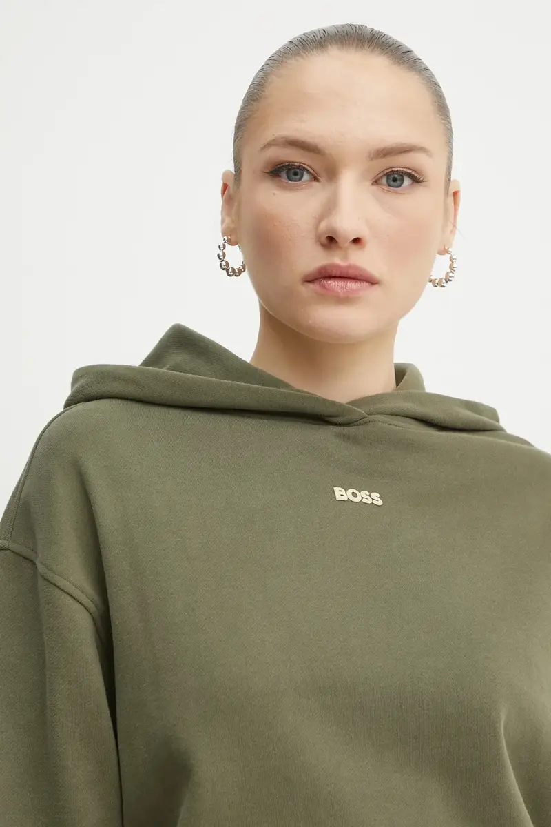 felpa in cotone donna colore verde con cappuccio con applicazione 50534815 miniatura 4