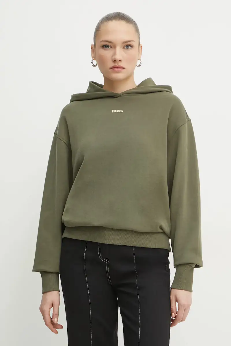 felpa in cotone donna colore verde con cappuccio con applicazione 50534815