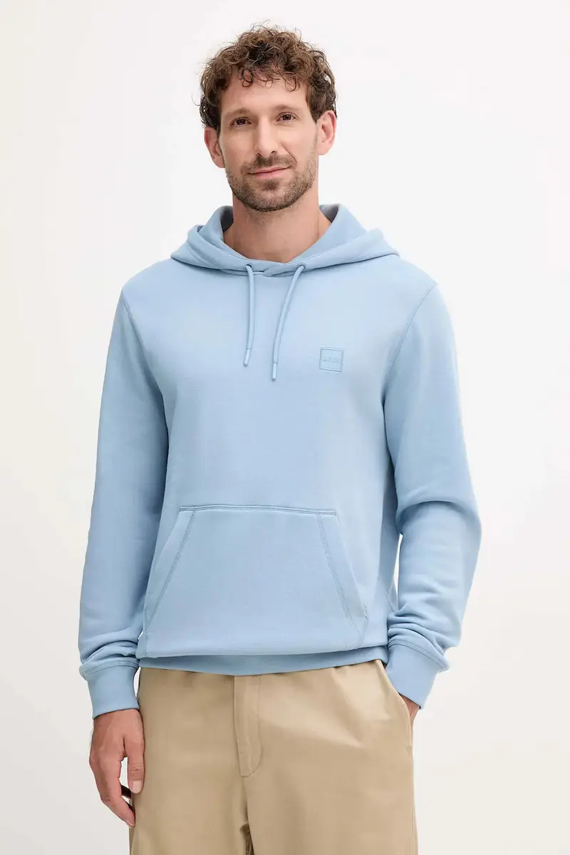 felpa in cotone uomo colore blu con cappuccio 50509314