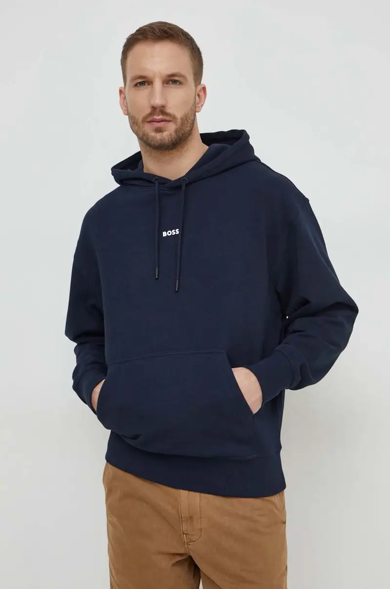 felpa in cotone uomo colore blu navy con cappuccio