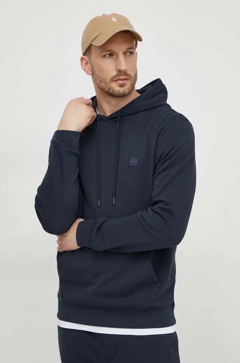 felpa in cotone uomo colore blu navy con cappuccio 50509314