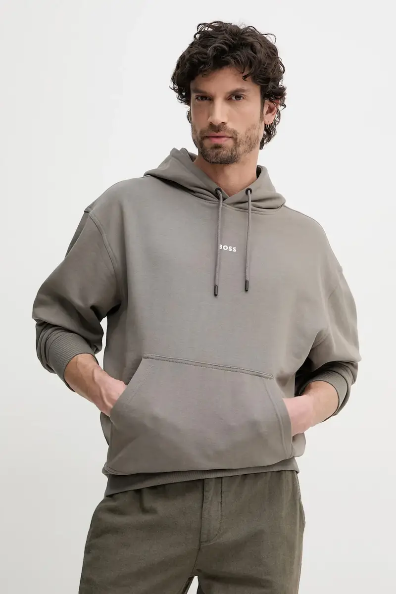 felpa in cotone uomo colore marrone con cappuccio