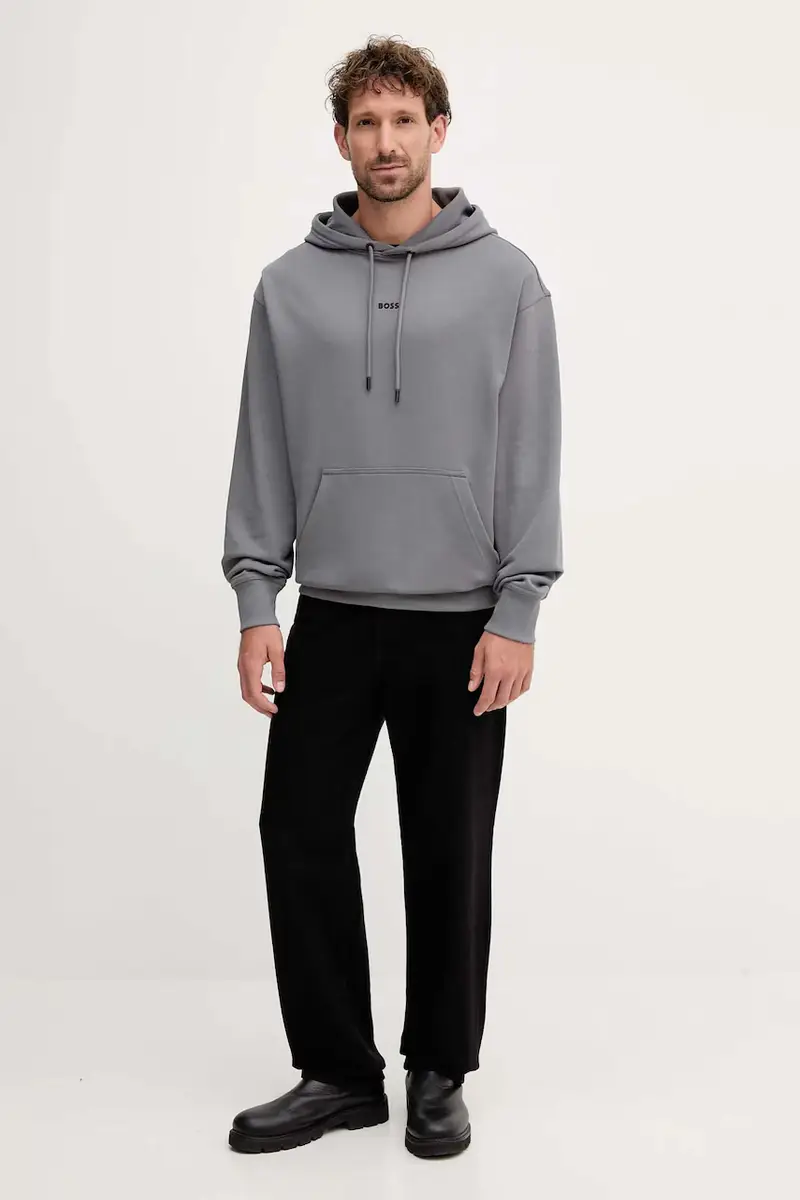 felpa in cotone uomo colore marrone con cappuccio Grigio miniatura 2