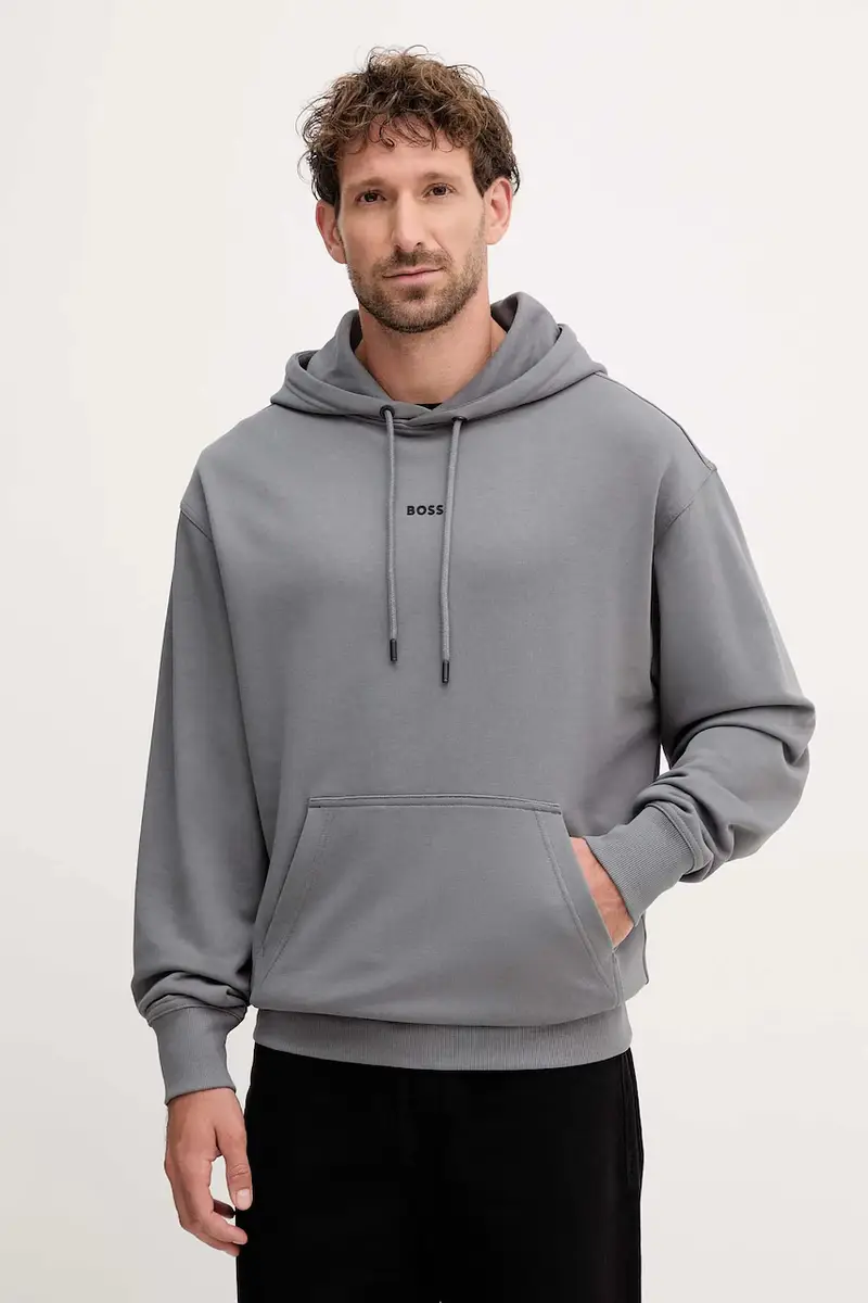 felpa in cotone uomo colore marrone con cappuccio Grigio