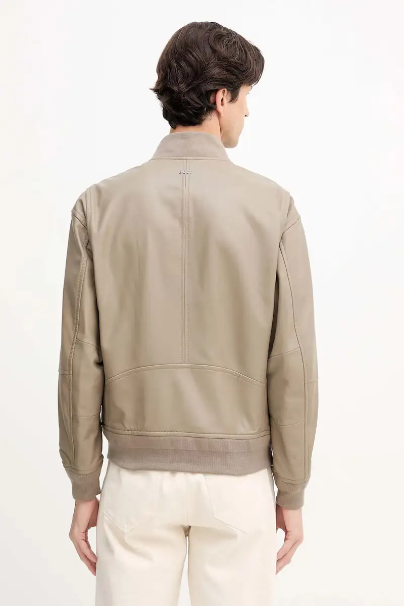 giacca in pelle stile bomber colore beige 50547545 miniatura 2