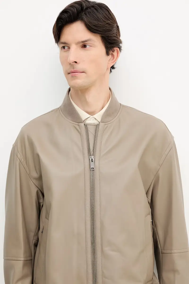 giacca in pelle stile bomber colore beige 50547545 miniatura 3