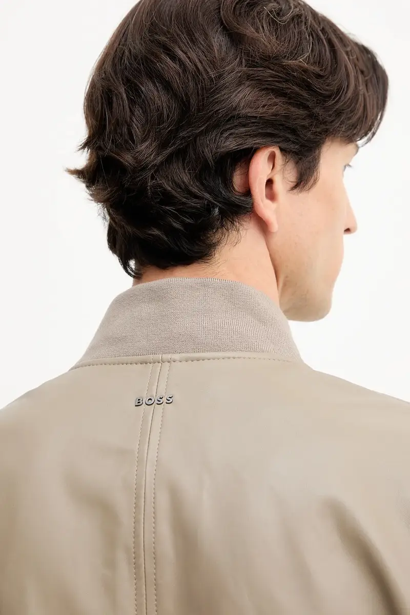 giacca in pelle stile bomber colore beige 50547545 miniatura 4