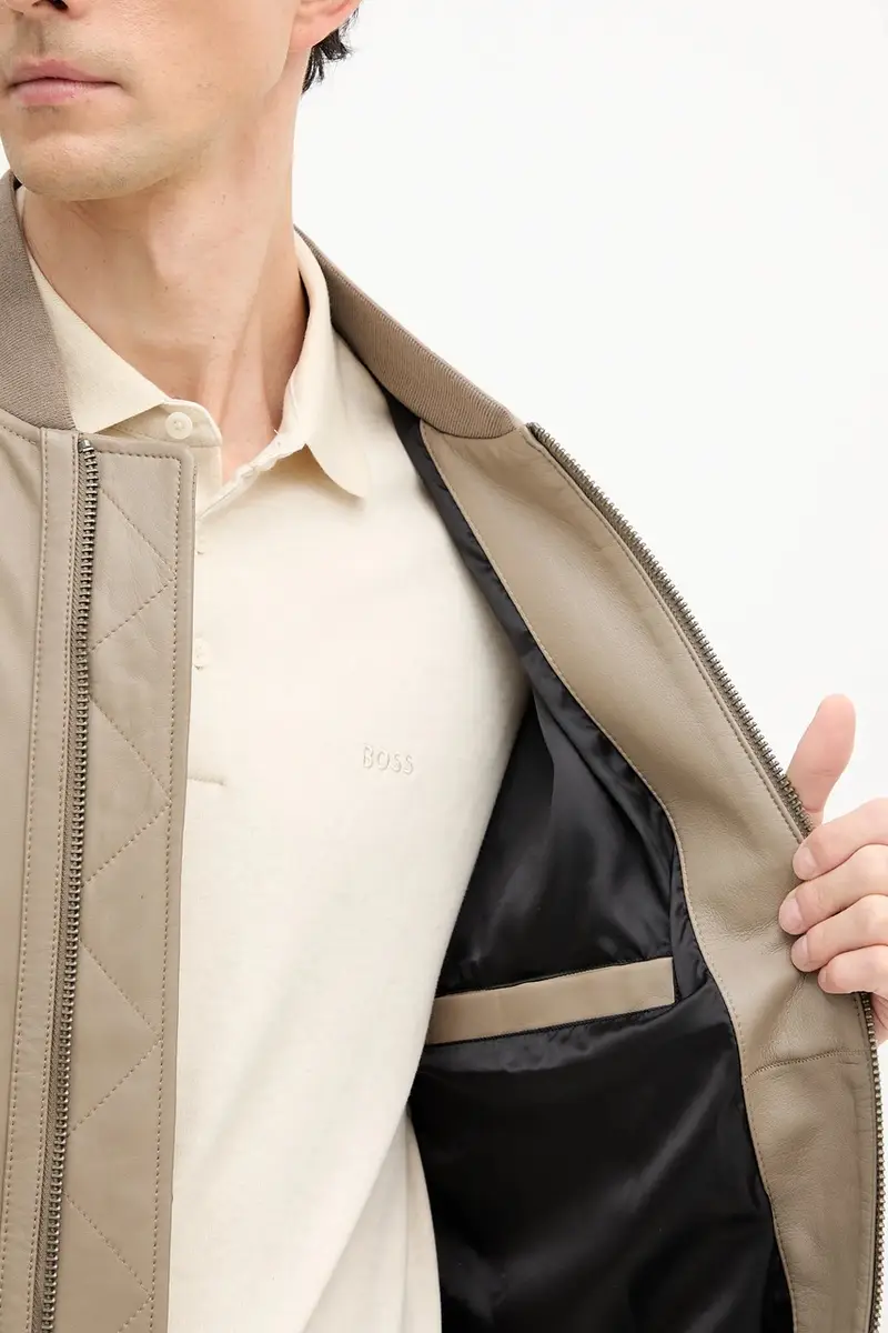 giacca in pelle stile bomber colore beige 50547545 miniatura 5