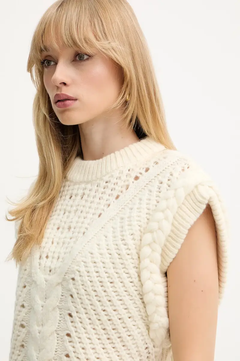 gilet con lana colore beige 50549310 miniatura 4