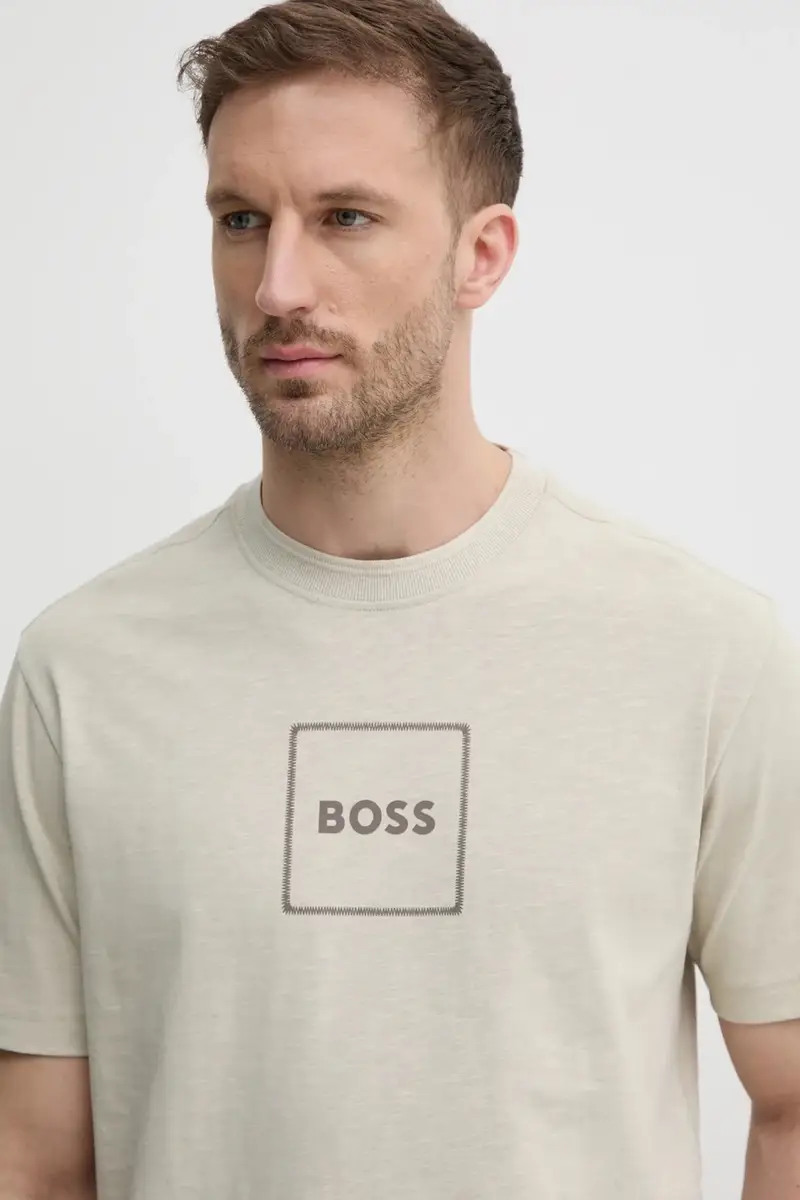 maglietta con aggiunta di lino uomo colore beige 50536729 miniatura 4