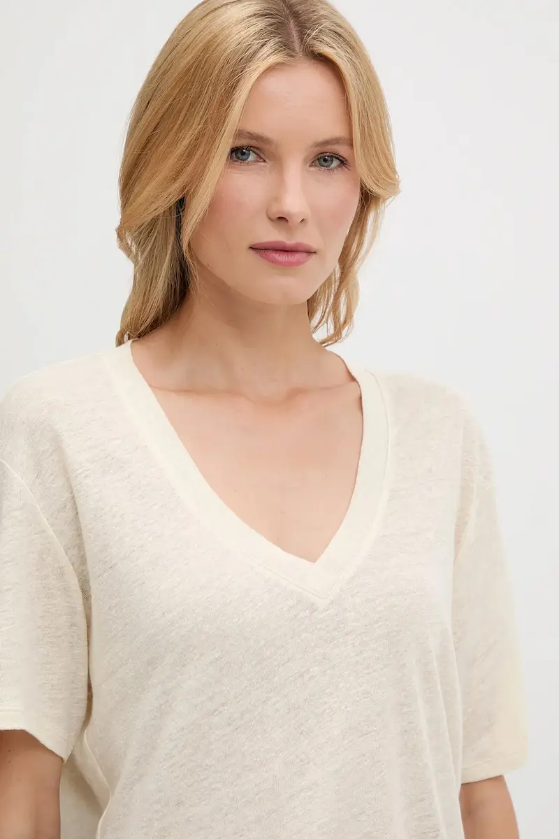 maglietta in lino colore nero 50538645 Beige miniatura 3