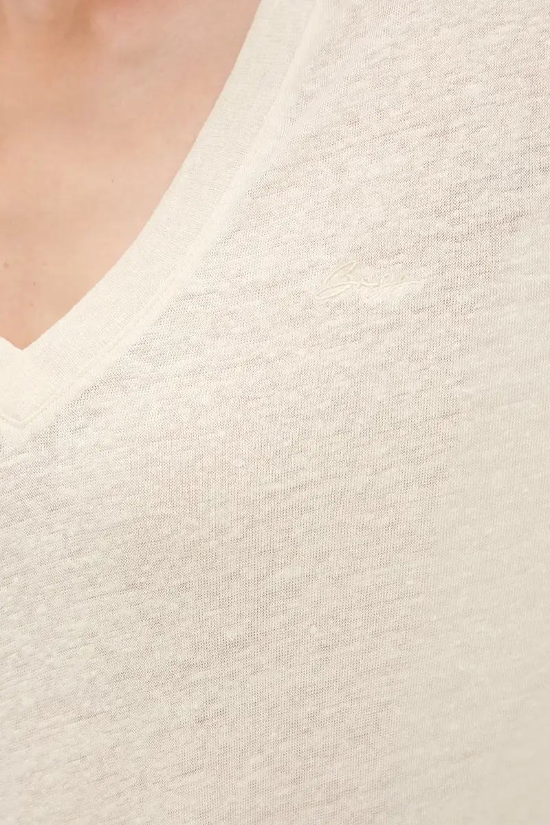 maglietta in lino colore nero 50538645 Beige miniatura 4