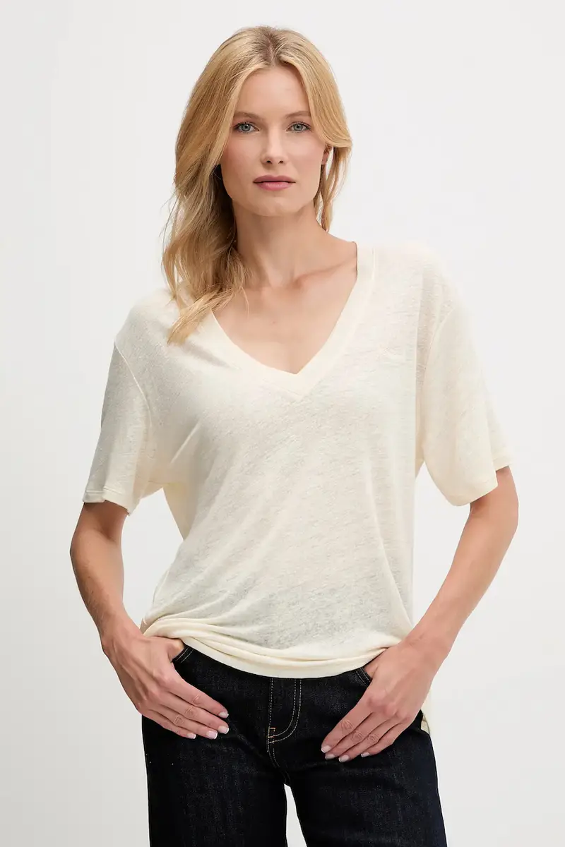 maglietta in lino colore nero 50538645 Beige