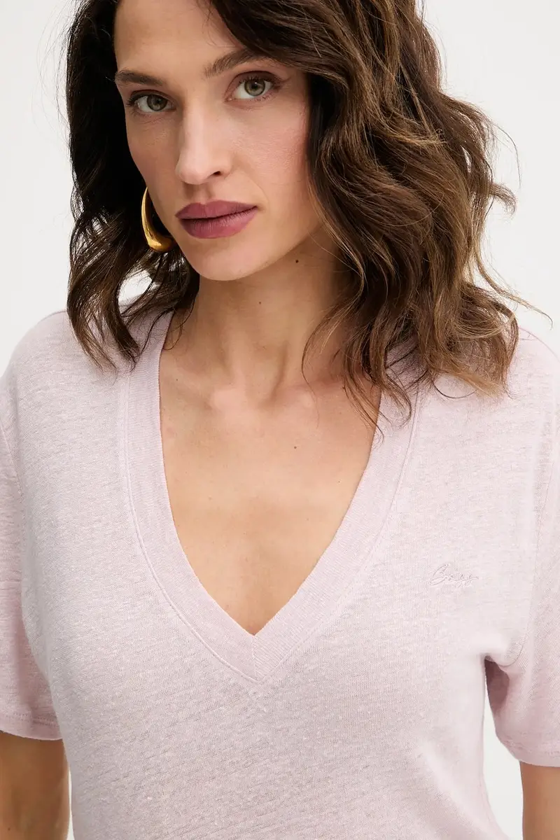 maglietta in lino donna colore beige 50538645 Rosa miniatura 4