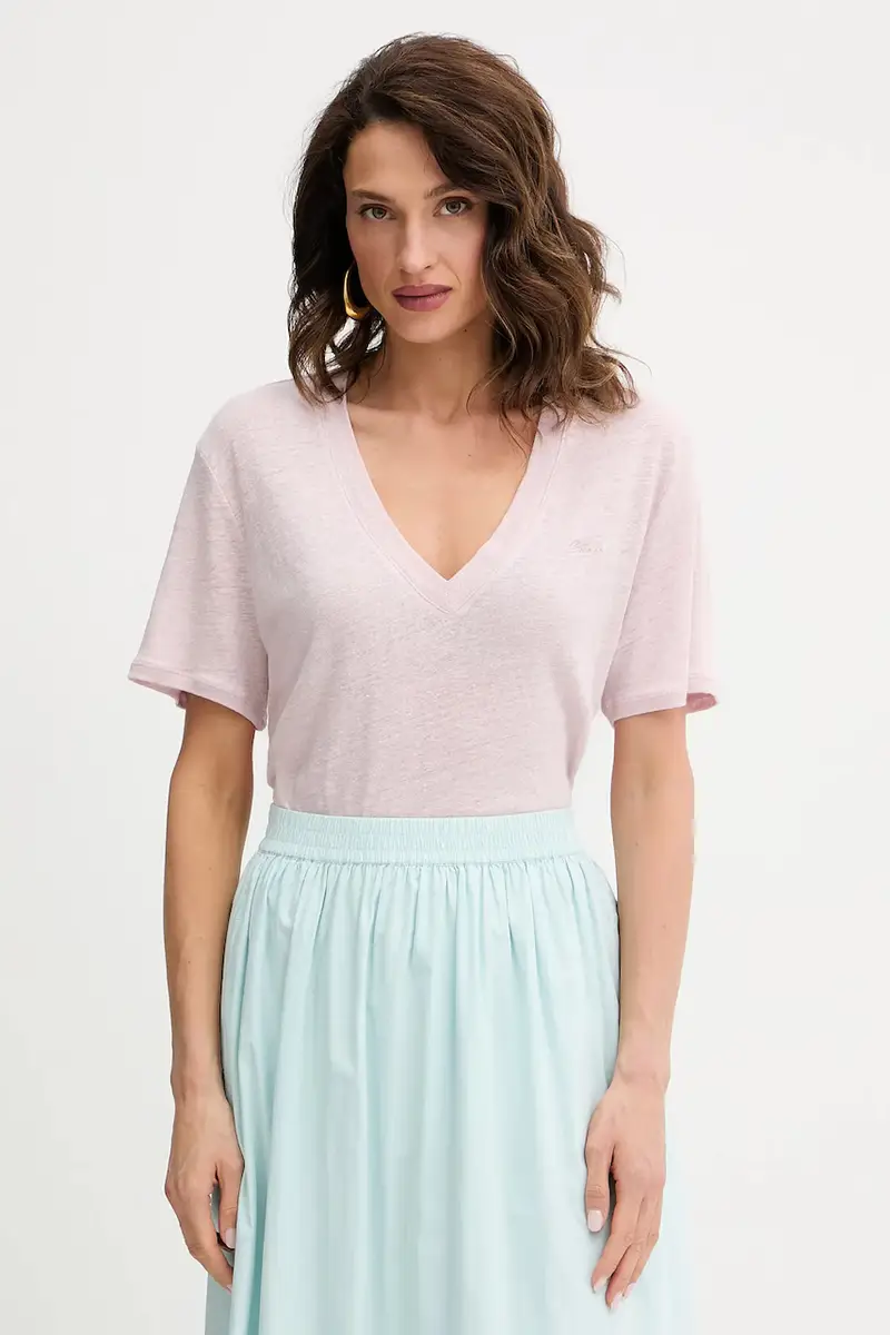 maglietta in lino donna colore beige 50538645 Rosa