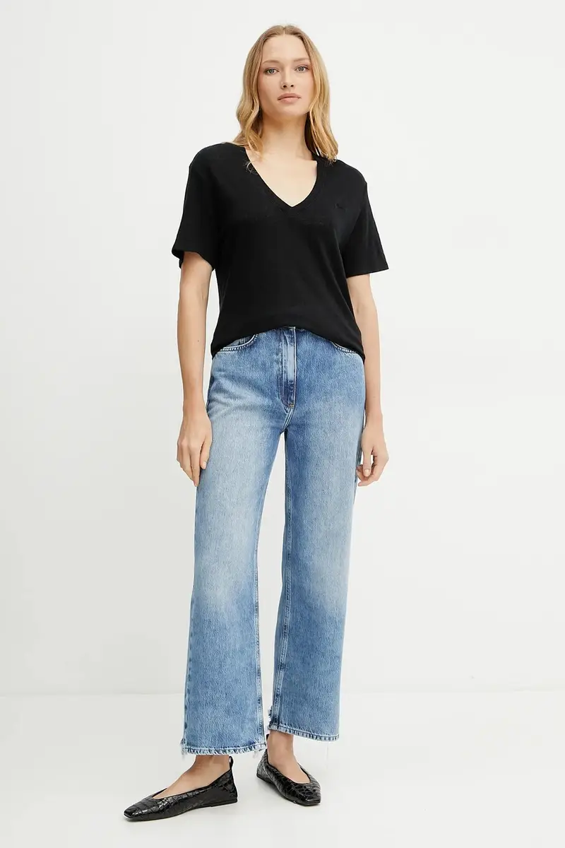 maglietta in lino donna colore nero 50538645 miniatura 2