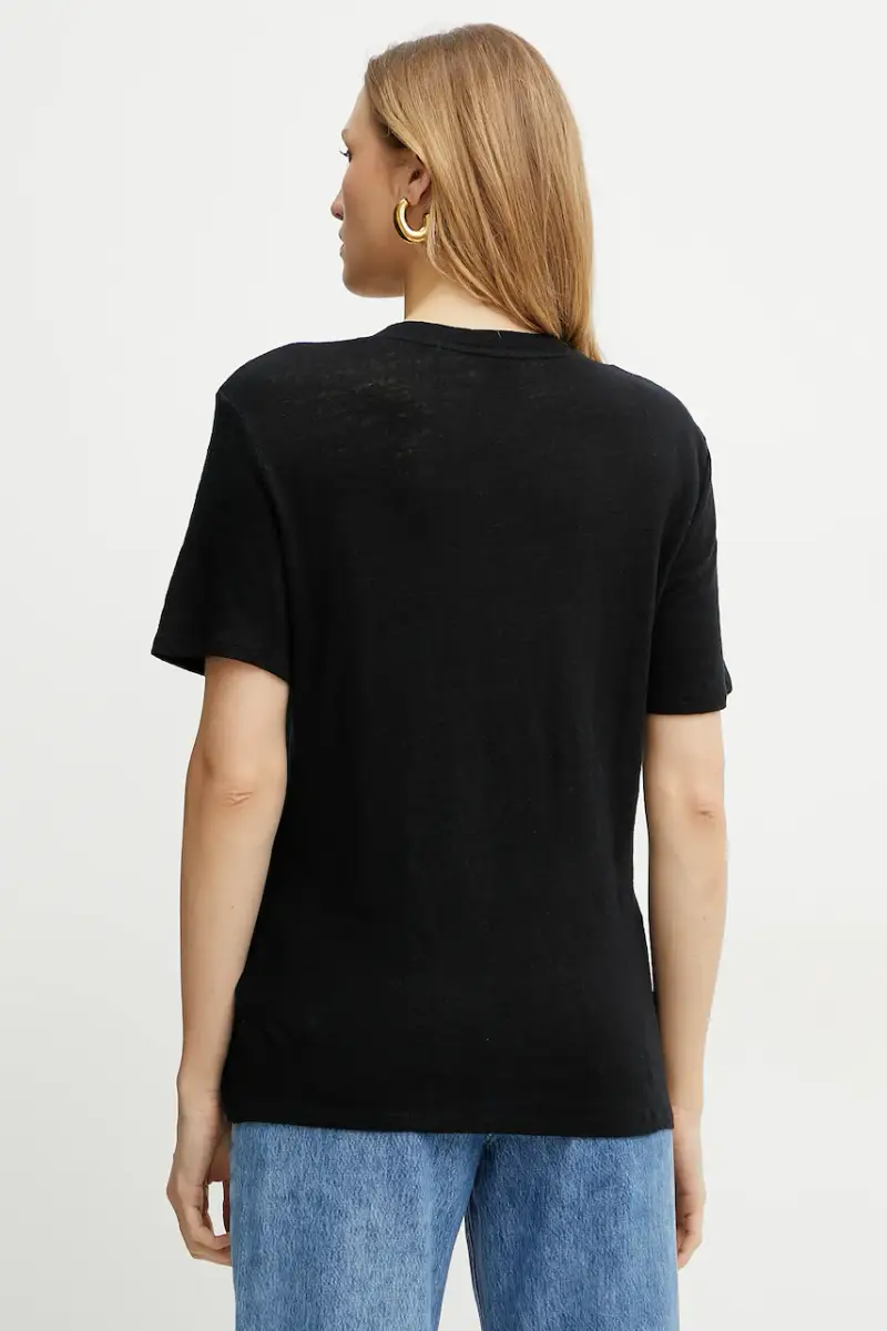 maglietta in lino donna colore nero 50538645 miniatura 3