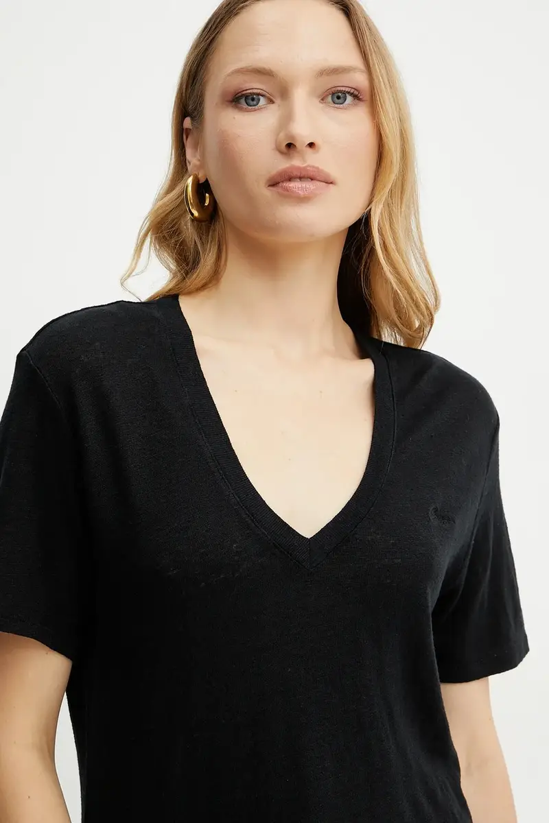 maglietta in lino donna colore nero 50538645 miniatura 4