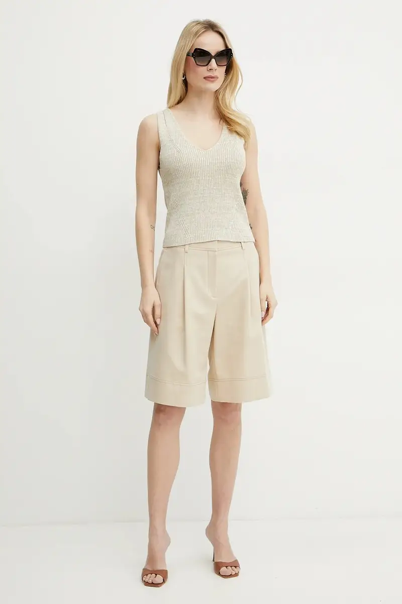 pantaloncini in lino misto donna colore beige 50546217 miniatura 2