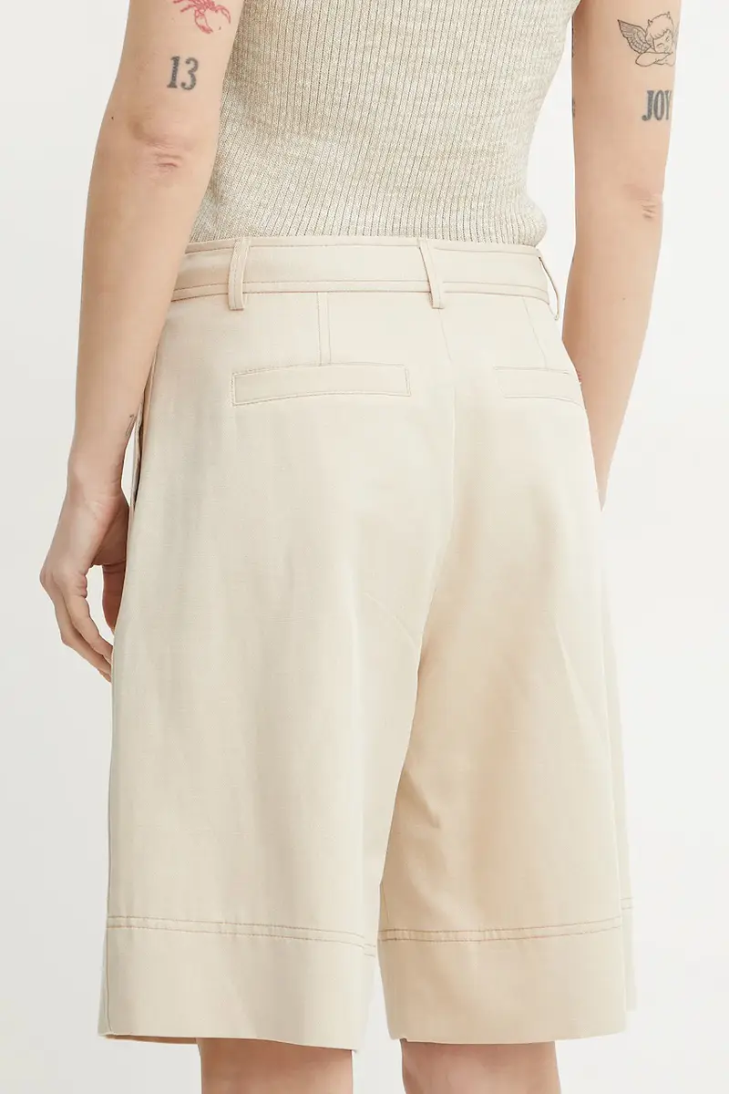 pantaloncini in lino misto donna colore beige 50546217 miniatura 3