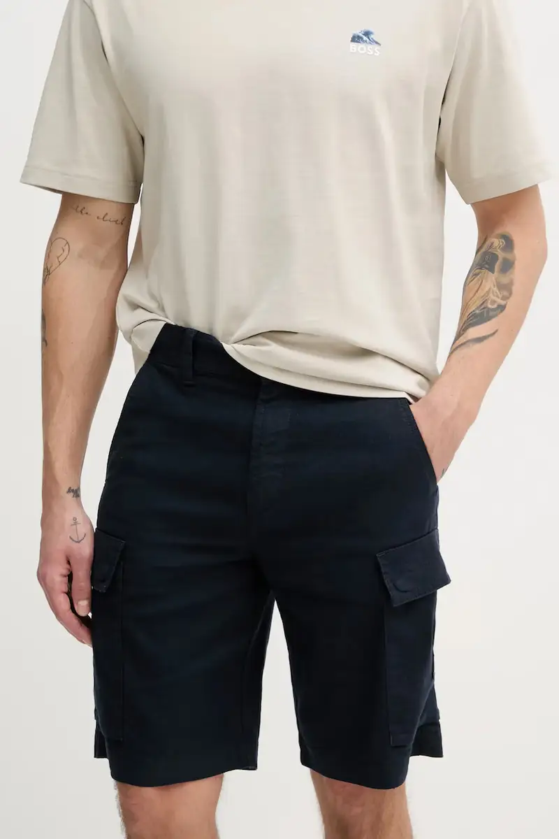 pantaloncini in lino uomo colore blu navy 50536888