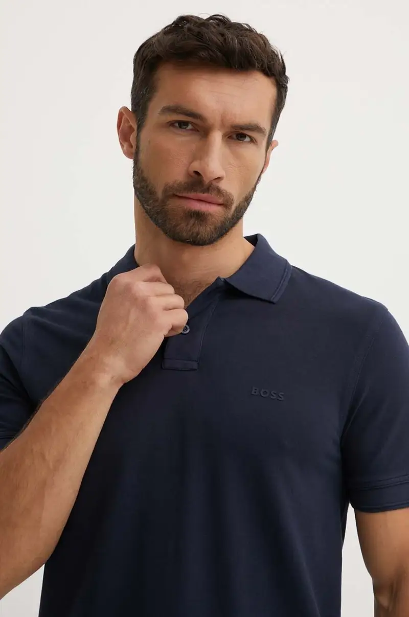 polo in cotone colore blu navy 50507813 miniatura 3