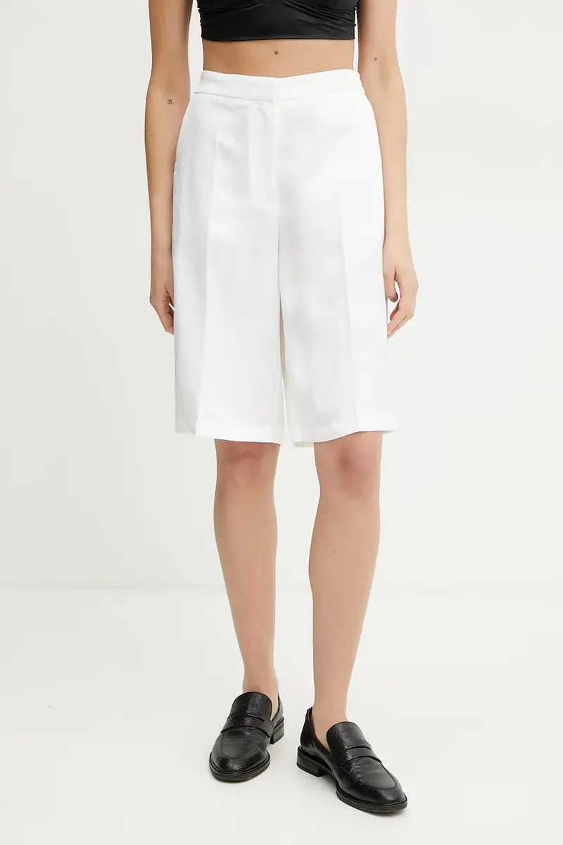 pantaloncini in lino misto donna colore bianco 50537403