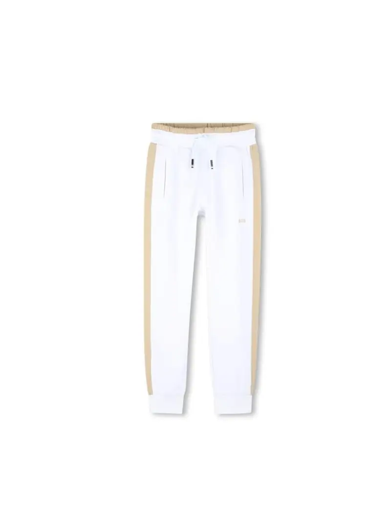 Boss pantalone bianco bambino tuta in cotone micro logo sul lato