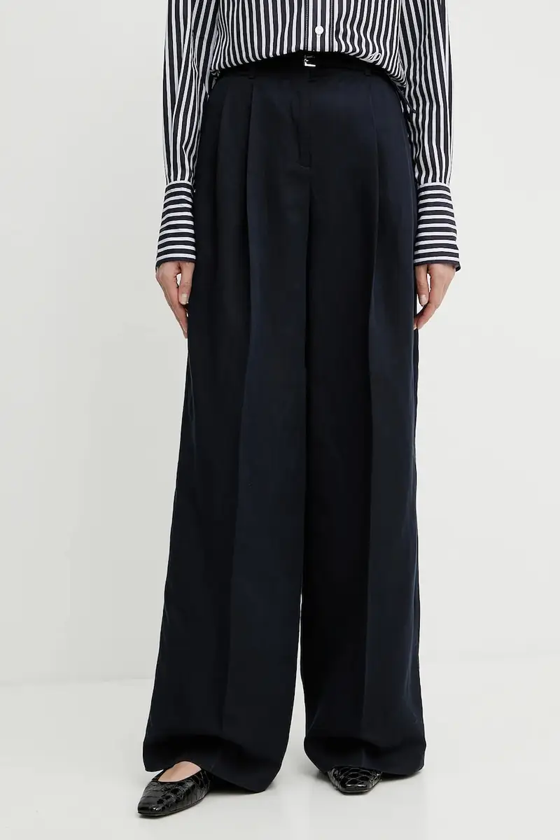 pantaloni in lino misto donna colore blu navy 50538045