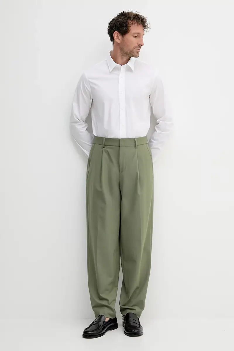 pantaloni in misto lana uomo colore verde 50546294 miniatura 2