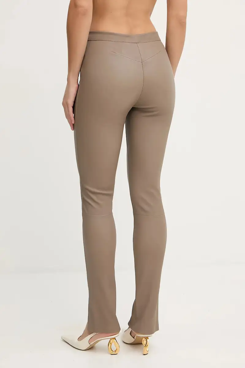 pantaloni in pelle donna colore marrone 50541926 Beige miniatura 3