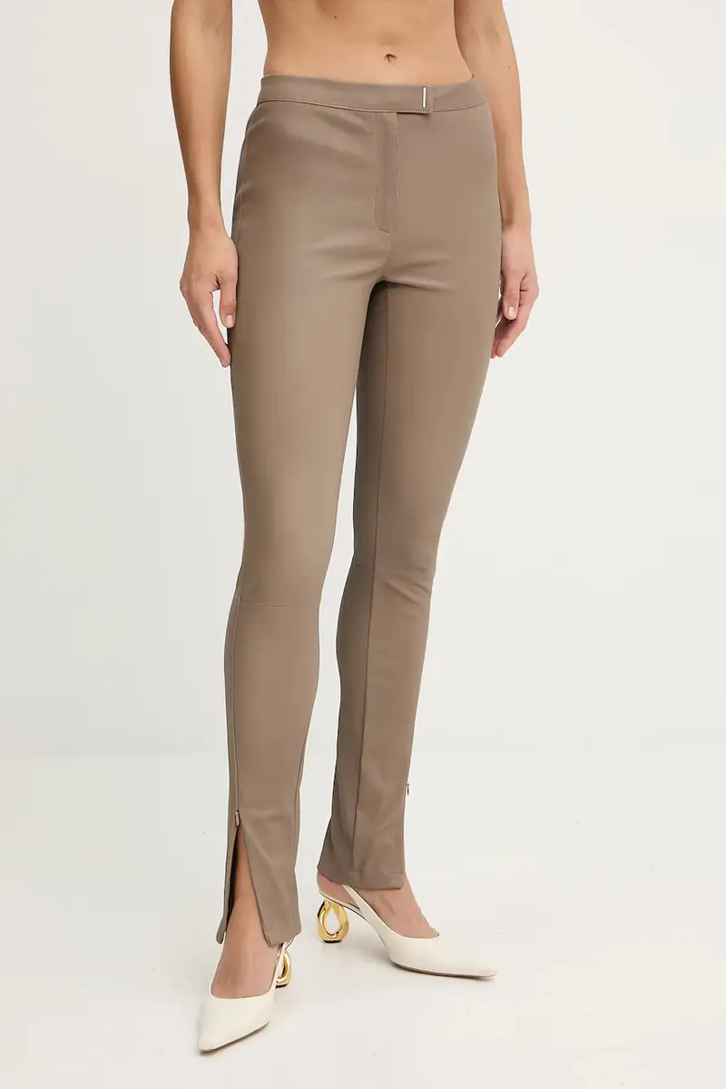 pantaloni in pelle donna colore marrone 50541926 Beige