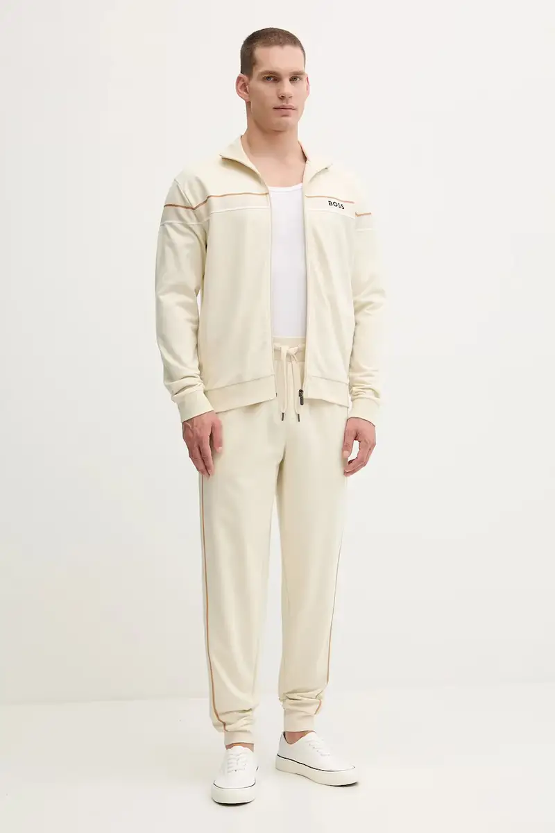 pantaloni tuta di cotone uomo colore beige con applicazione 50550613 miniatura 2